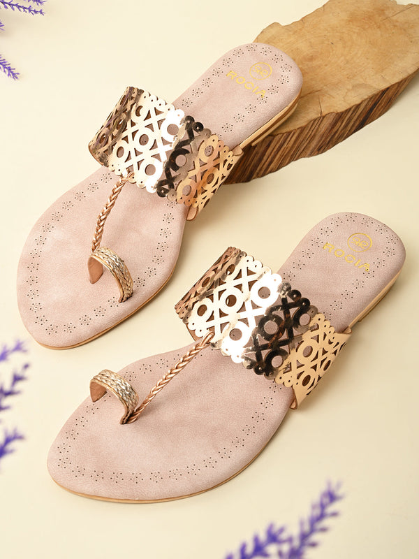 Rocia By Regal Rose Gold Women Laser Cut Flats