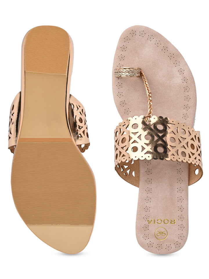 Rocia By Regal Rose Gold Women Laser Cut Flats