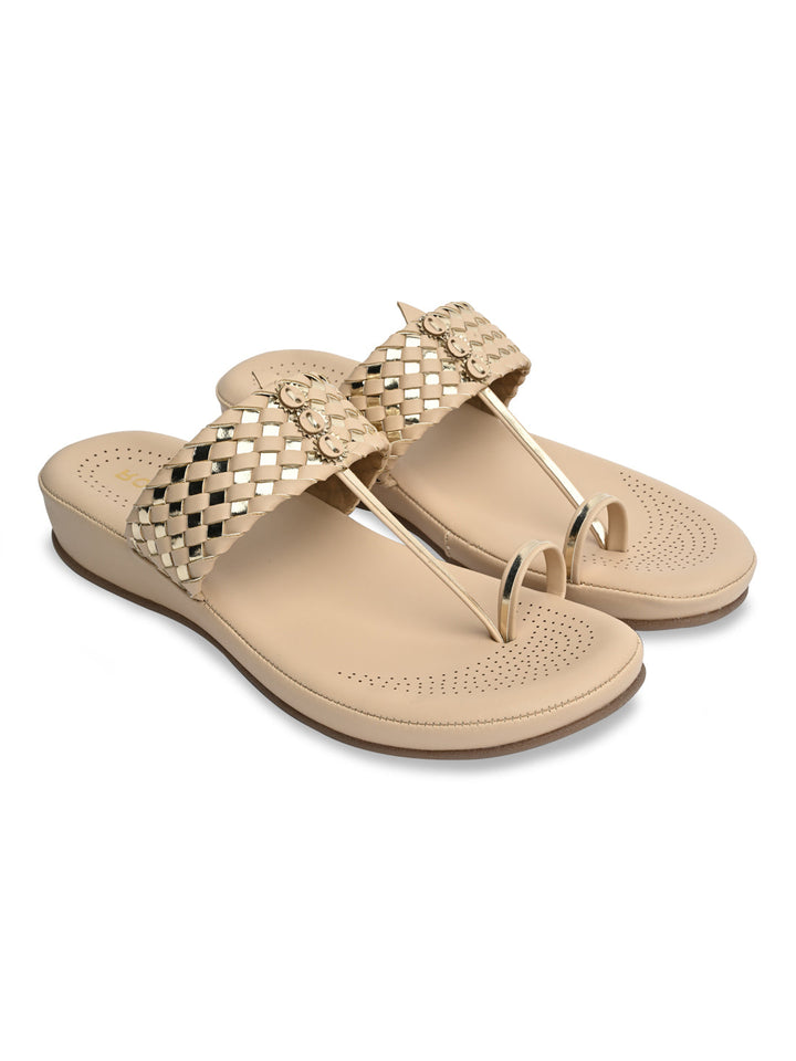 Rocia By Regal Beige Women Woven Kolhapuri Comfort Flats