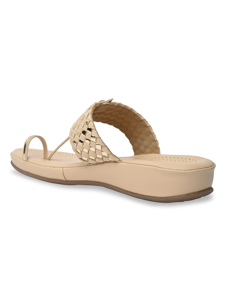 Rocia By Regal Beige Women Woven Kolhapuri Comfort Flats