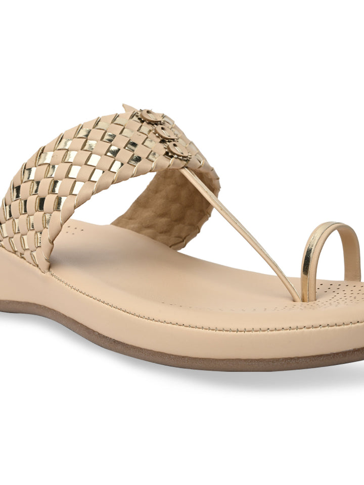Rocia By Regal Beige Women Woven Kolhapuri Comfort Flats