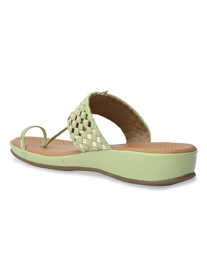 Rocia By Regal Green Women Woven Kolhapuri Comfort Flats