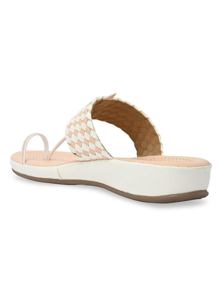 Rocia By Regal White Women Woven Kolhapuri Comfort Flats