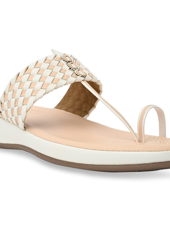 Rocia By Regal White Women Woven Kolhapuri Comfort Flats
