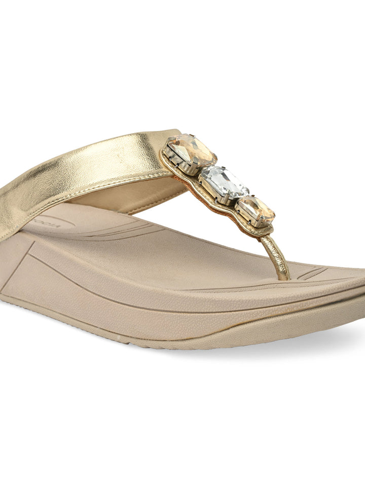 Rocia By Regal Gold Women Diamond Studded Comfort Flats