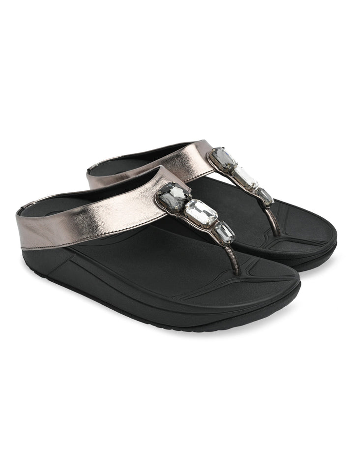 Rocia By Regal Gun Metal Women Diamond Studded Comfort Flats
