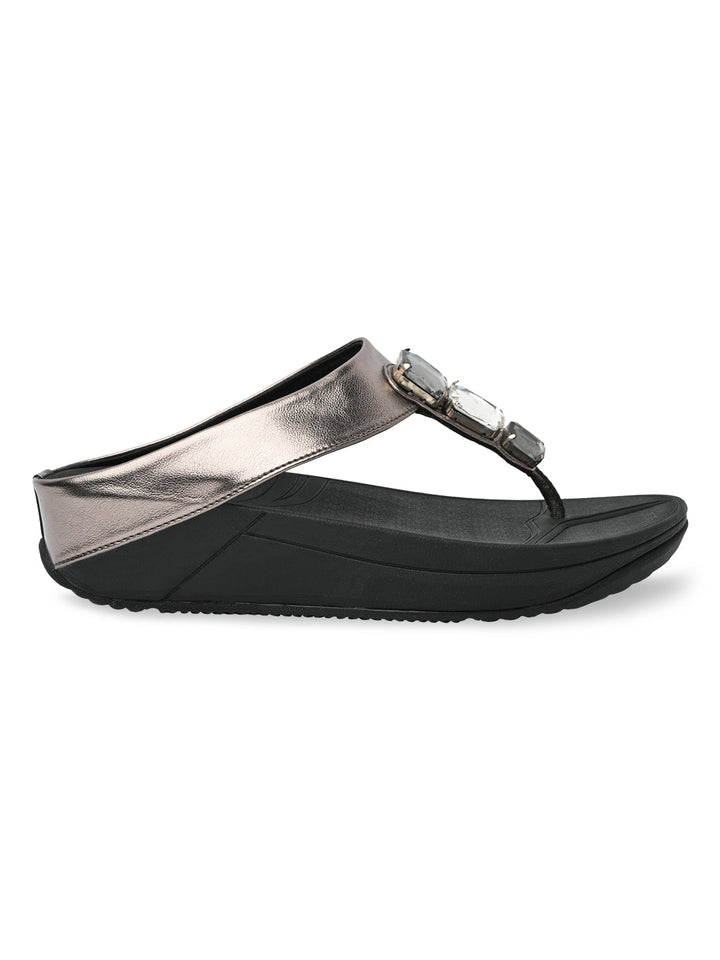 Rocia By Regal Gun Metal Women Diamond Studded Comfort Flats