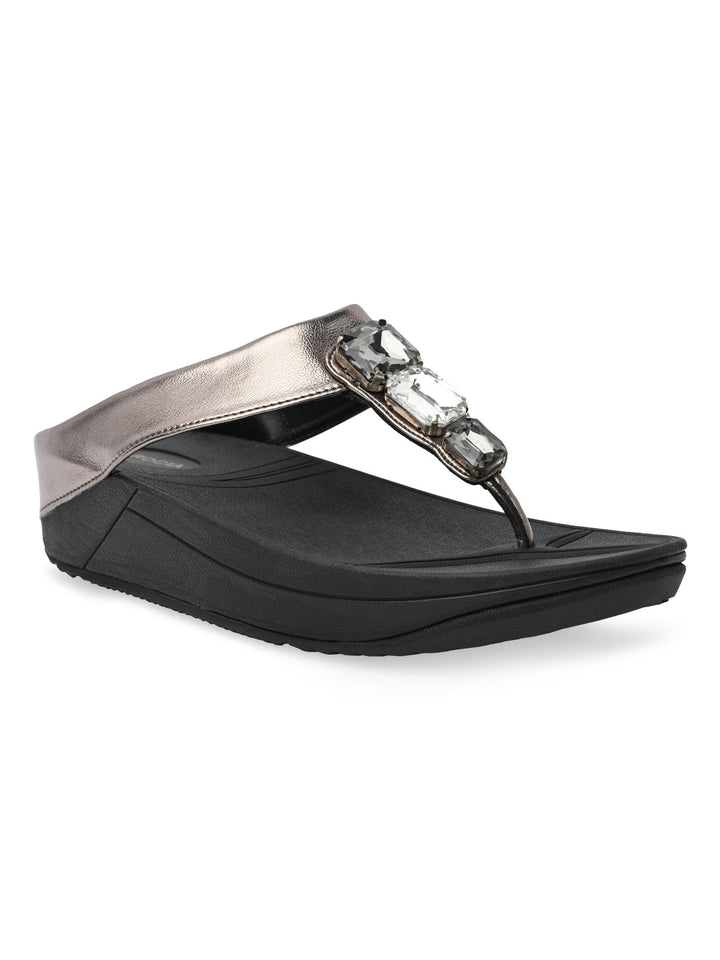 Rocia By Regal Gun Metal Women Diamond Studded Comfort Flats