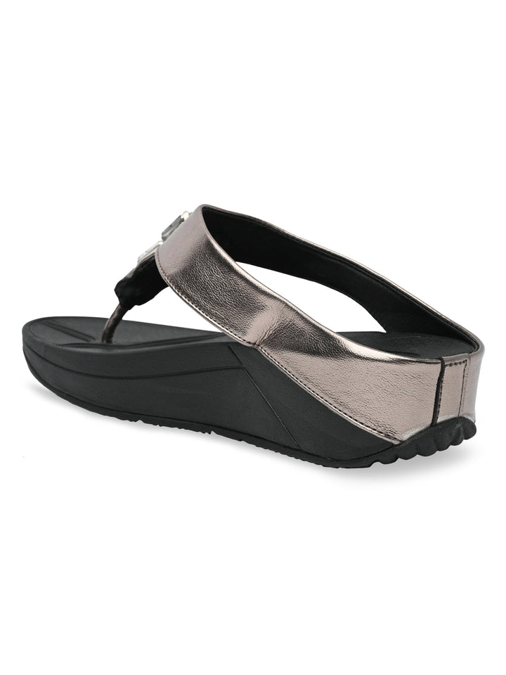 Rocia By Regal Gun Metal Women Diamond Studded Comfort Flats