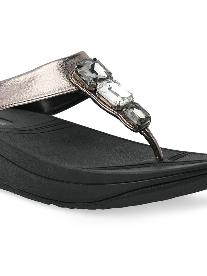 Rocia By Regal Gun Metal Women Diamond Studded Comfort Flats
