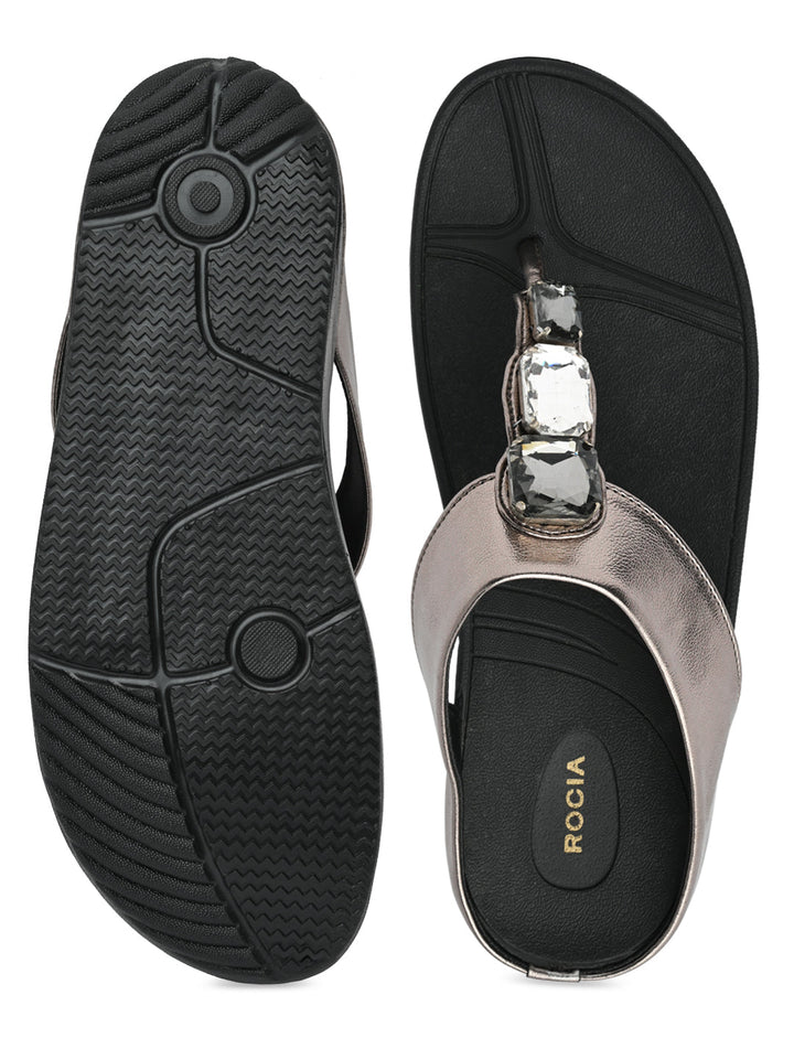 Rocia By Regal Gun Metal Women Diamond Studded Comfort Flats