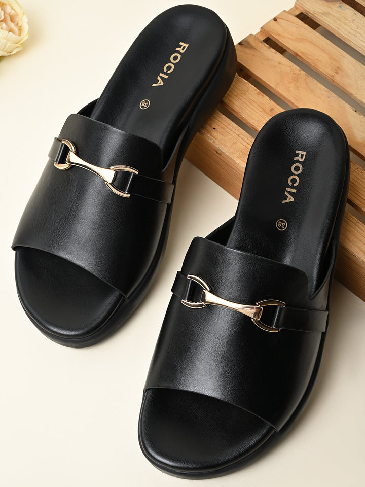 Rocia By Regal Black Women Stylish Buckled Flats