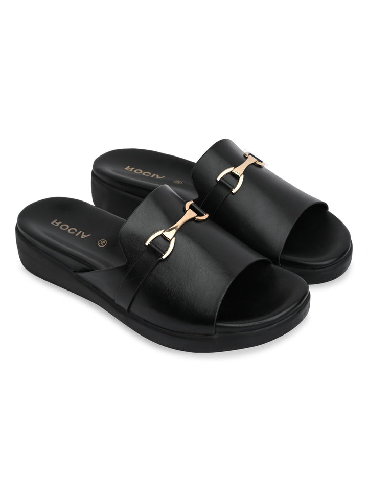 Rocia By Regal Black Women Stylish Buckled Flats