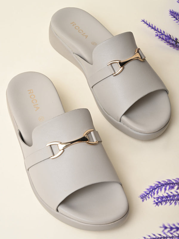 Rocia By Regal Grey Women Stylish Buckled Flats