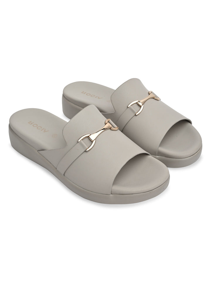 Rocia By Regal Grey Women Stylish Buckled Flats