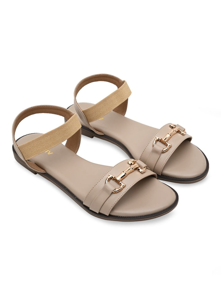 Rocia By Regal Beige Women Buckled Flat Sandals