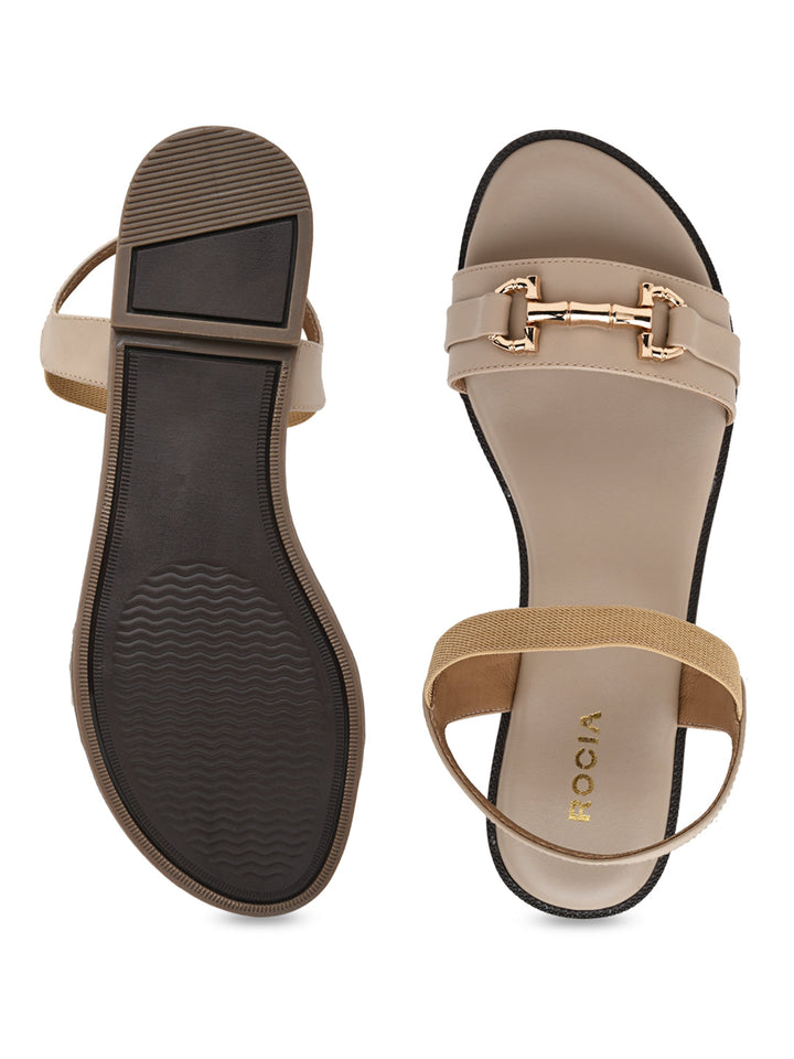 Rocia By Regal Beige Women Buckled Flat Sandals