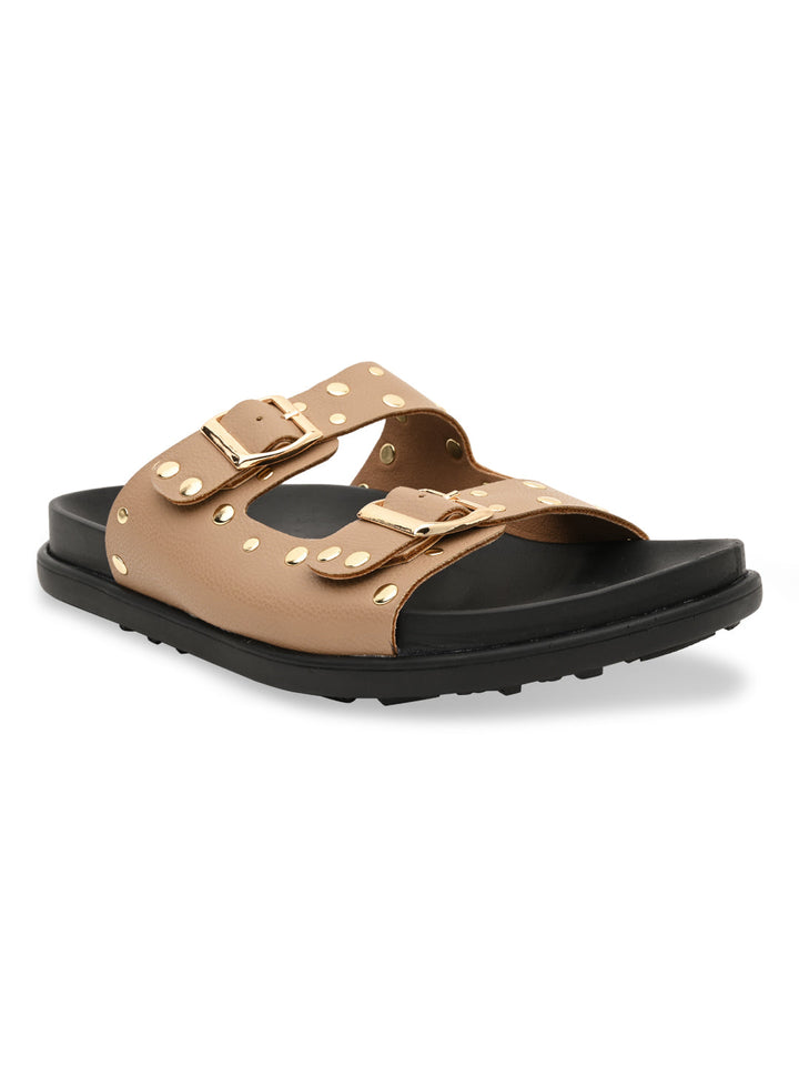 Rocia By Regal Beige Women Gold Studded Flats