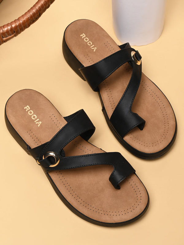 Rocia By Regal Black Women Comfort One Toe Sandal