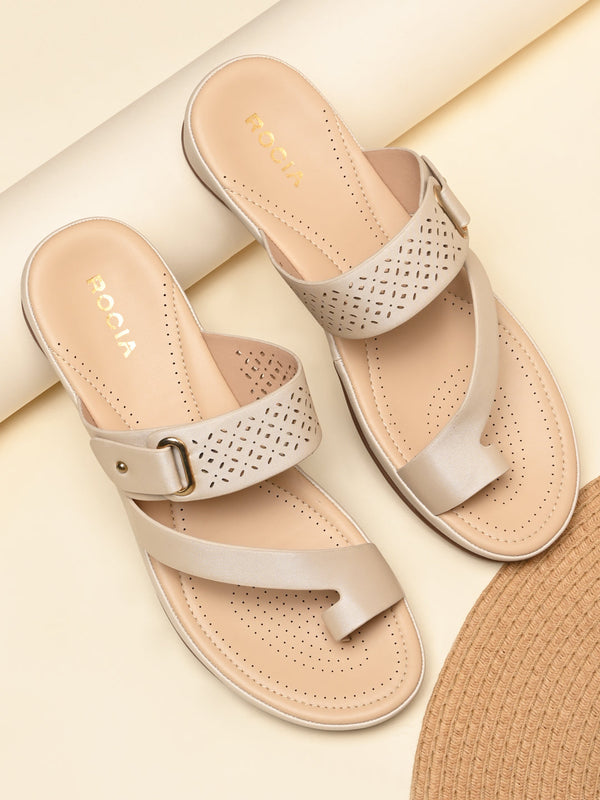 Rocia By Regal Beige Women One Toe Comfort Sandals