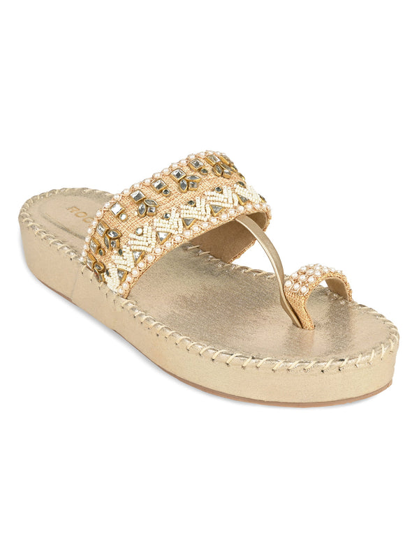 Rocia By Regal Gold Women Embroidered Flats