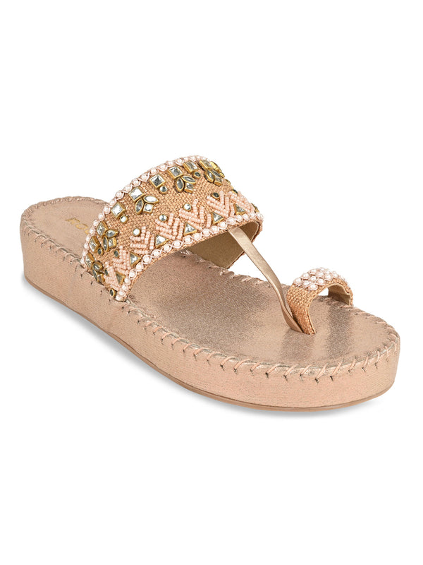 Rocia By Regal Rose Gold Women Embroidered Flats