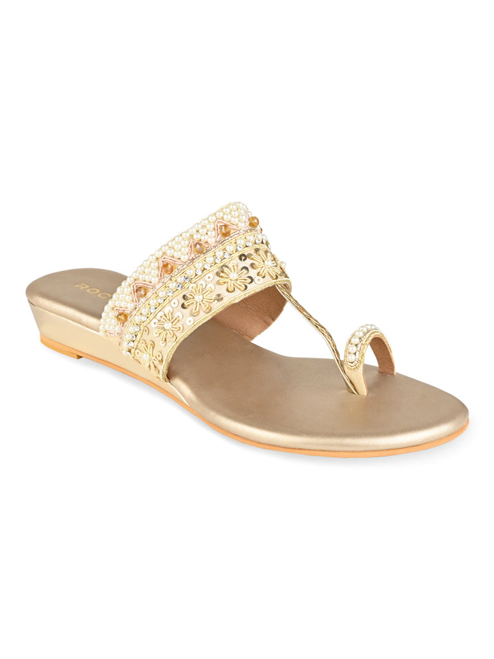 Rocia By Regal Gold Women Hand Embroidered Flats