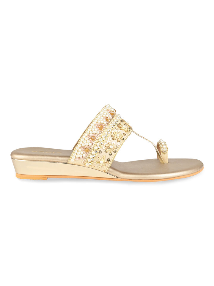 Rocia By Regal Gold Women Hand Embroidered Flats