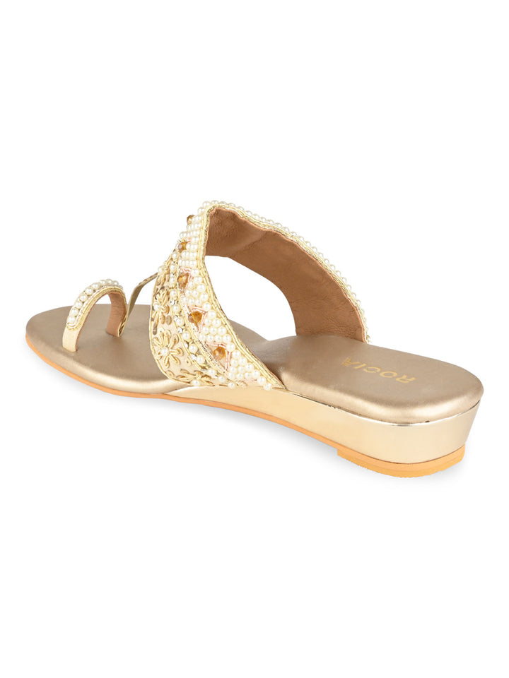 Rocia By Regal Gold Women Hand Embroidered Flats