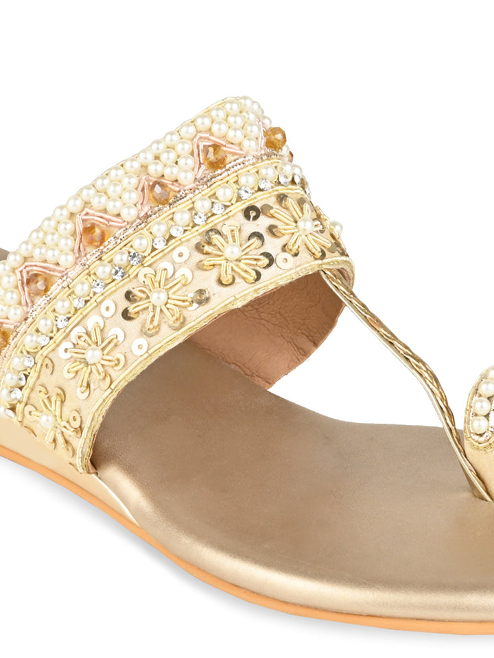 Rocia By Regal Gold Women Hand Embroidered Flats