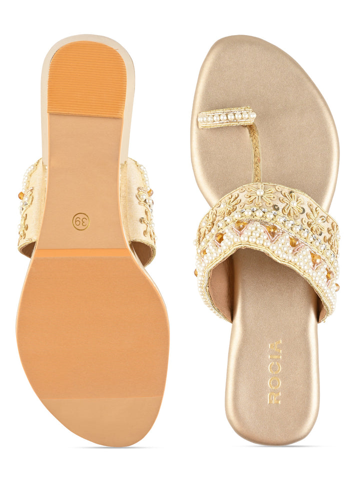 Rocia By Regal Gold Women Hand Embroidered Flats