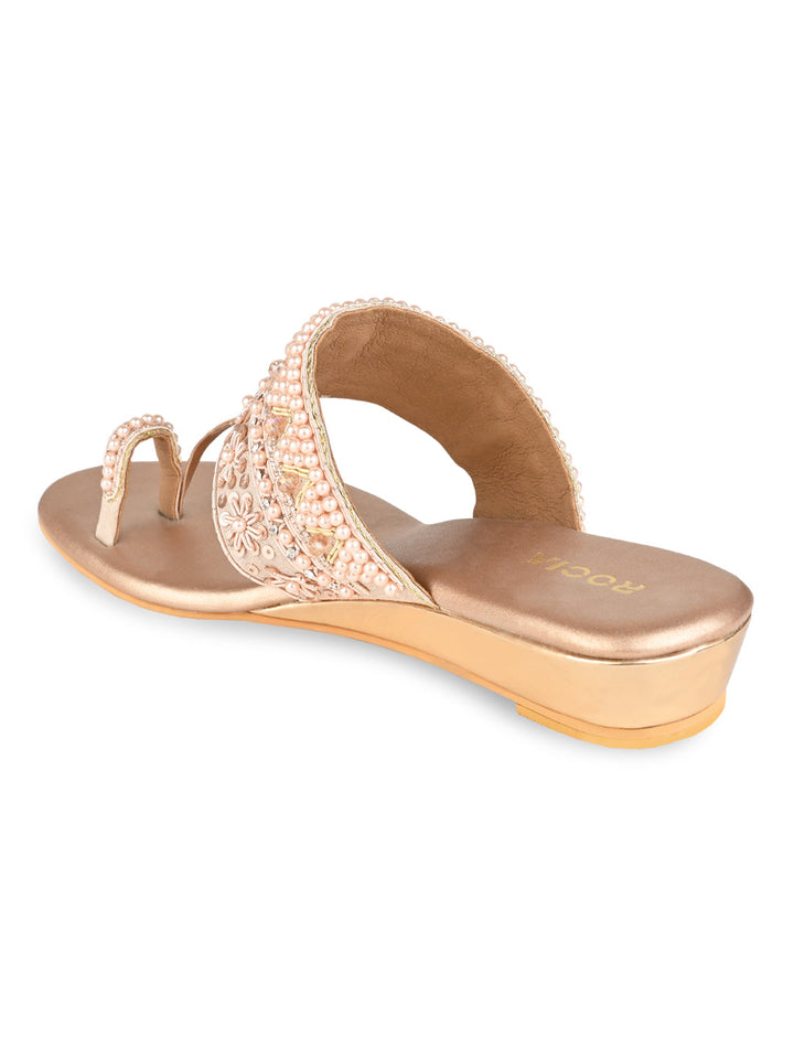 Rocia By Regal Rose Gold Women Hand Embroidered Flats