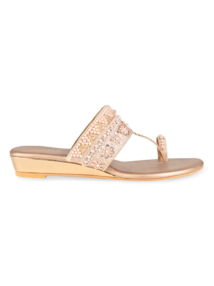 Rocia By Regal Rose Gold Women Hand Embroidered Flats