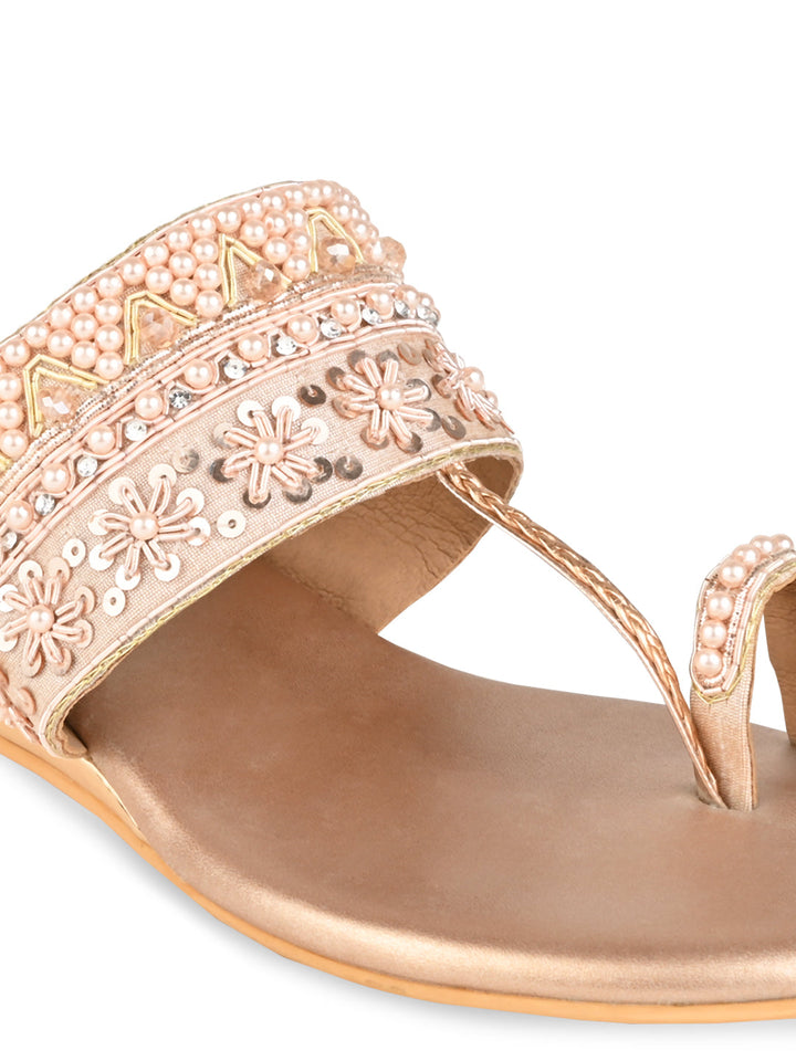 Rocia By Regal Rose Gold Women Hand Embroidered Flats