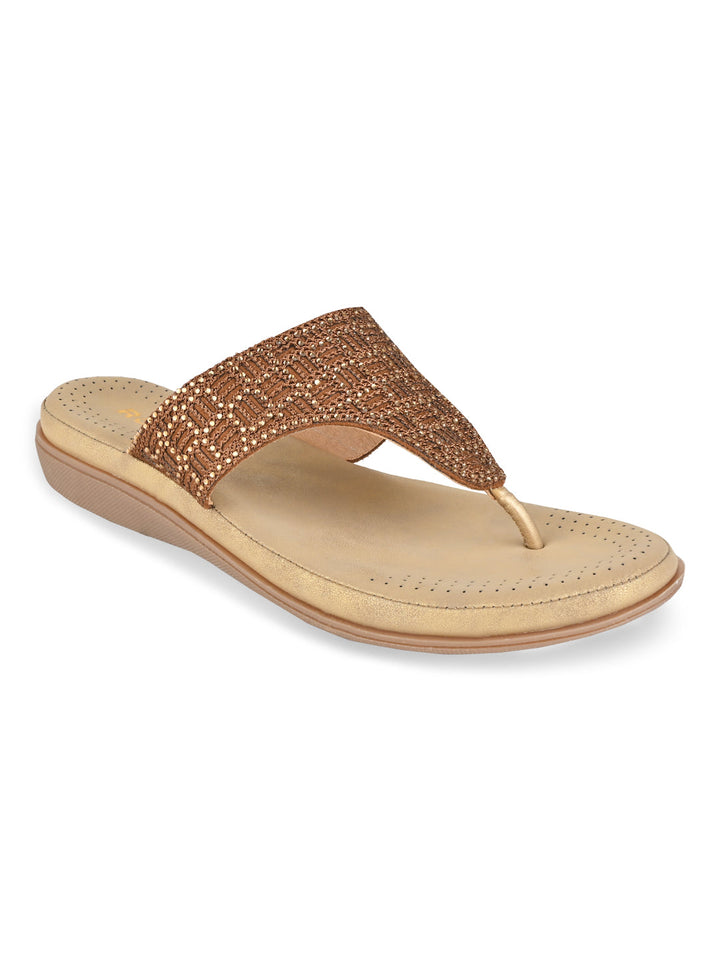 Rocia By Regal Antique Gold Women Comfort Embellished Flats