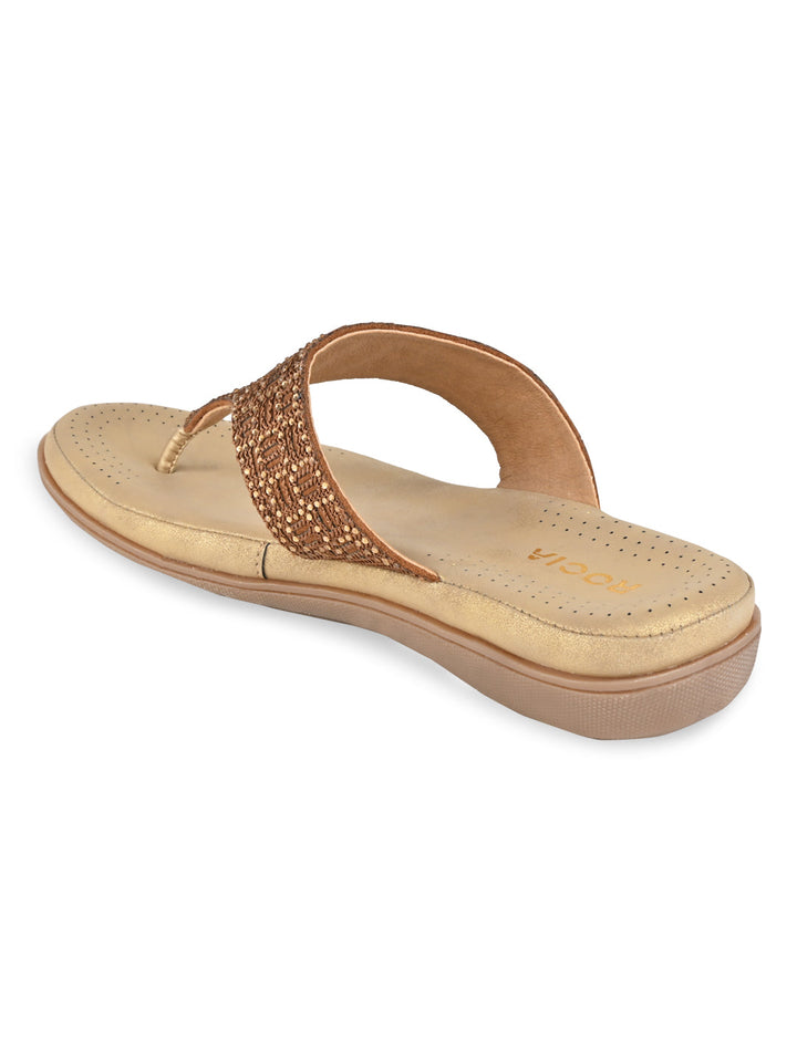 Rocia By Regal Antique Gold Women Comfort Embellished Flats