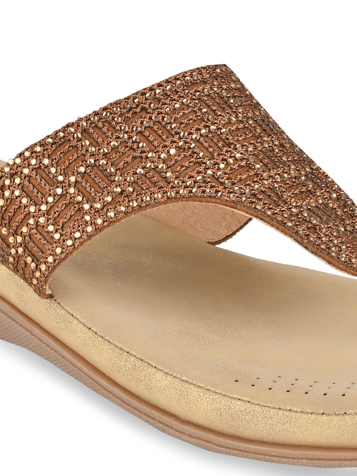 Rocia By Regal Antique Gold Women Comfort Embellished Flats