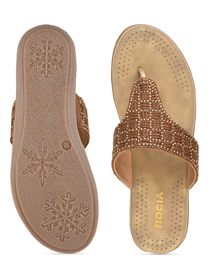 Rocia By Regal Antique Gold Women Comfort Embellished Flats