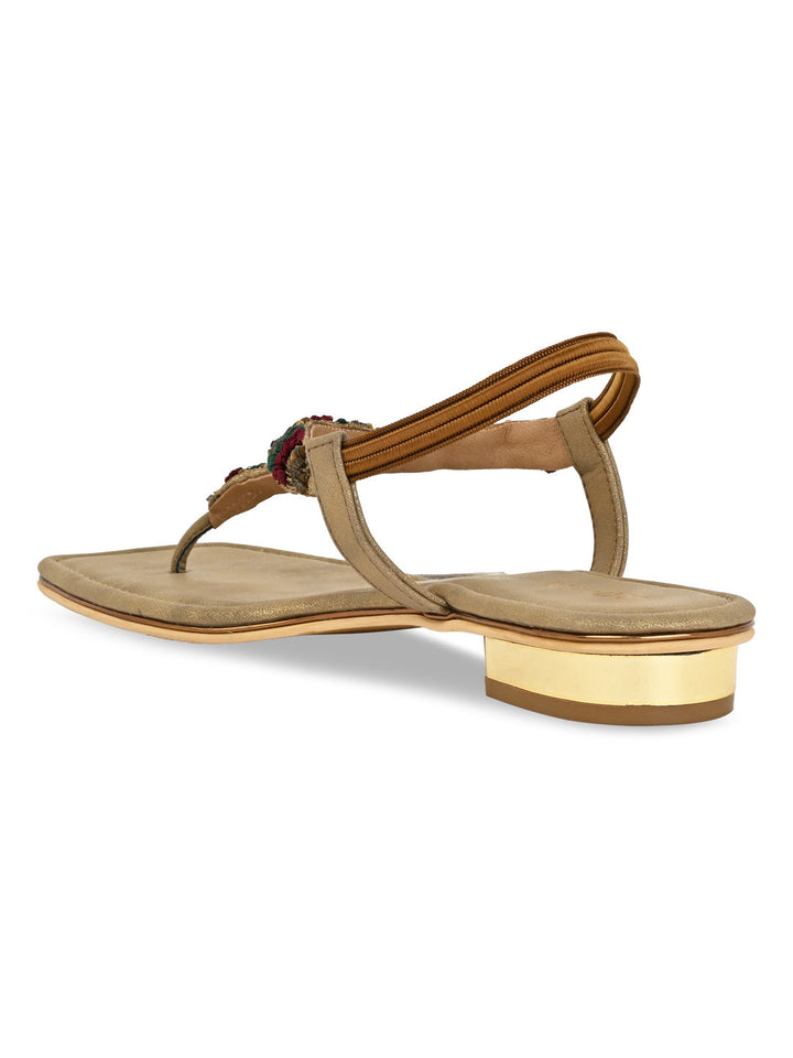 Rocia By Regal Antique Gold Women Casual Embroidered Flat Sandals