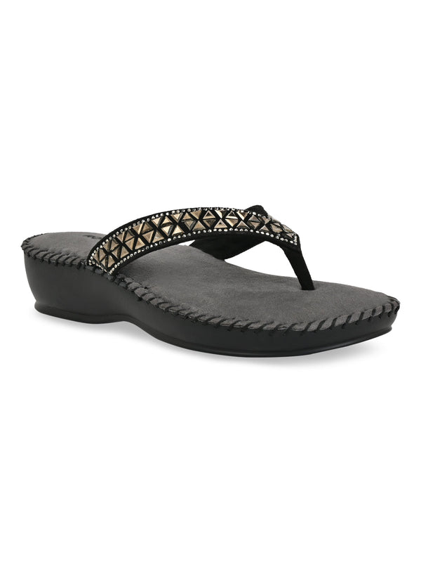 Rocia By Regal Black Women Comfort Diamond Thongs