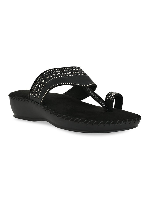 Rocia By Regal Black Women One Toe Comfort Flats