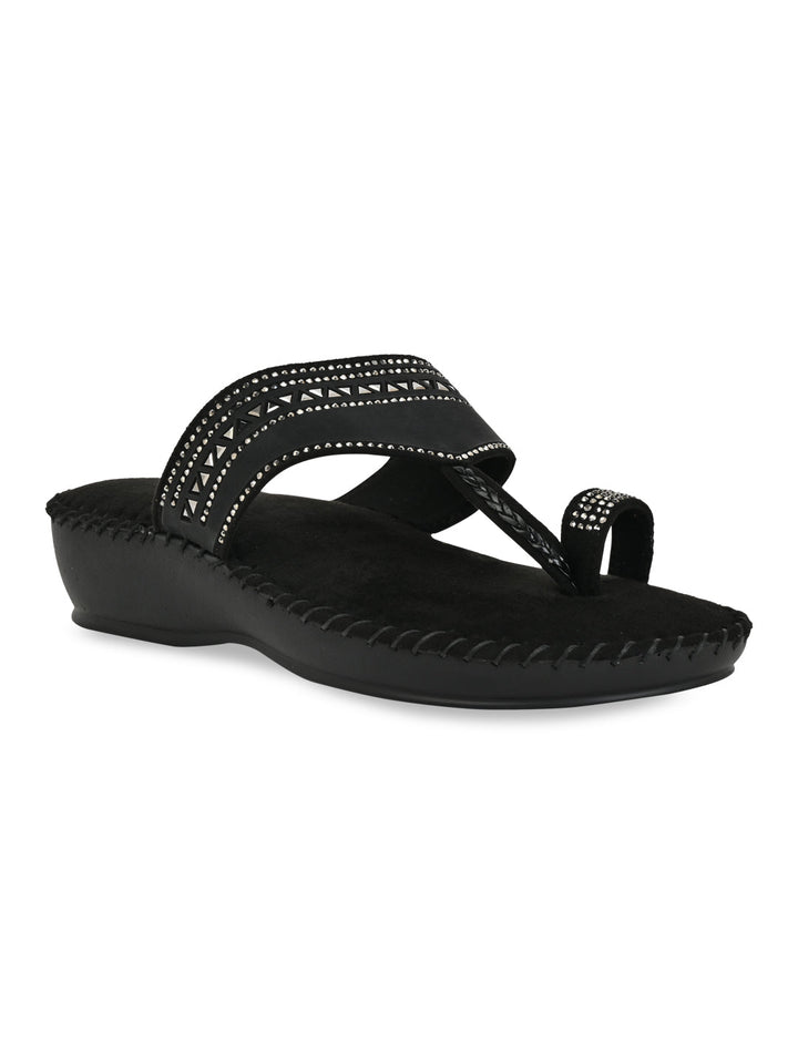 Rocia By Regal Black Women One Toe Comfort Flats