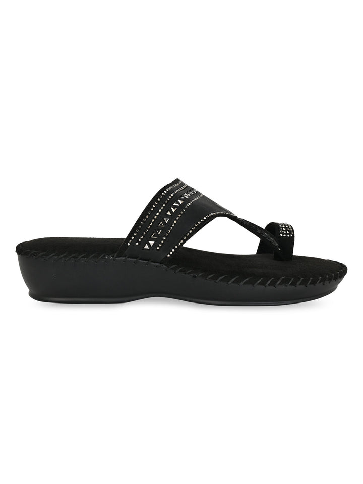 Rocia By Regal Black Women One Toe Comfort Flats