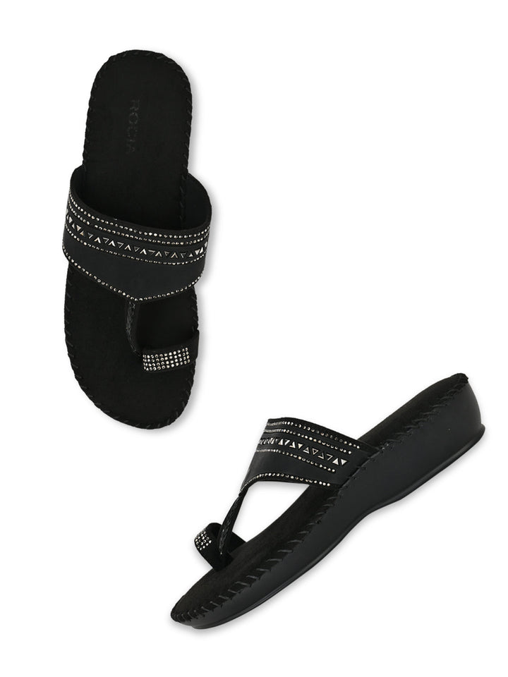 Rocia By Regal Black Women One Toe Comfort Flats