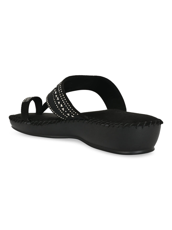 Rocia By Regal Black Women One Toe Comfort Flats
