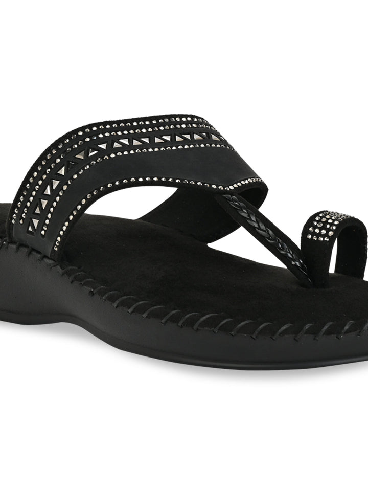 Rocia By Regal Black Women One Toe Comfort Flats