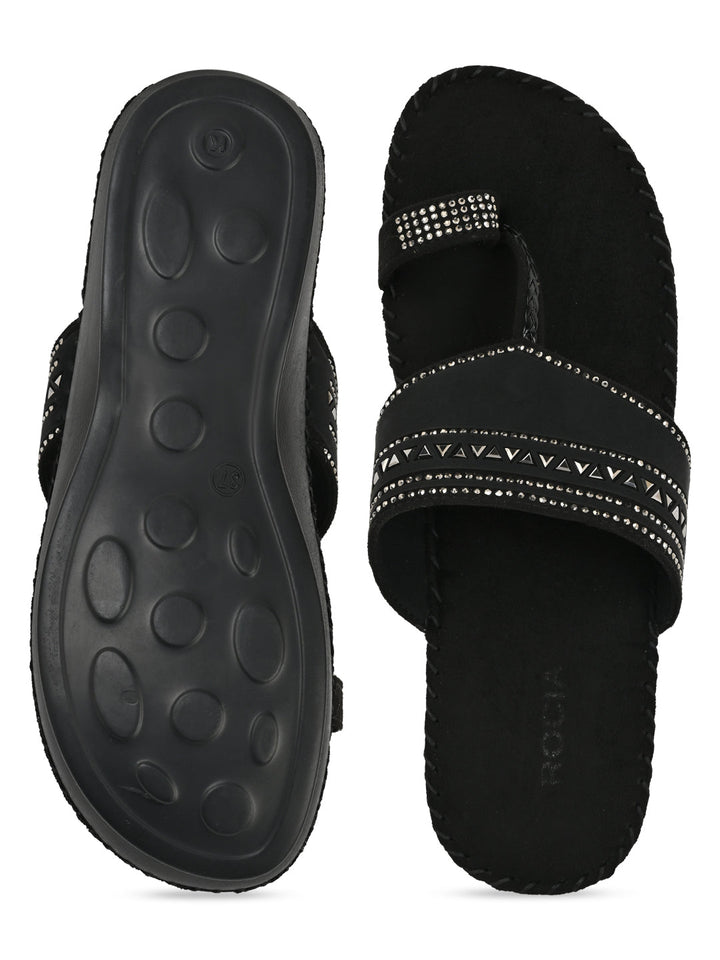 Rocia By Regal Black Women One Toe Comfort Flats