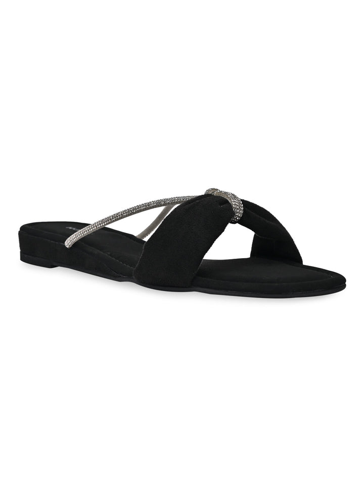 Rocia By Regal Black Women Diamante Strap Flats