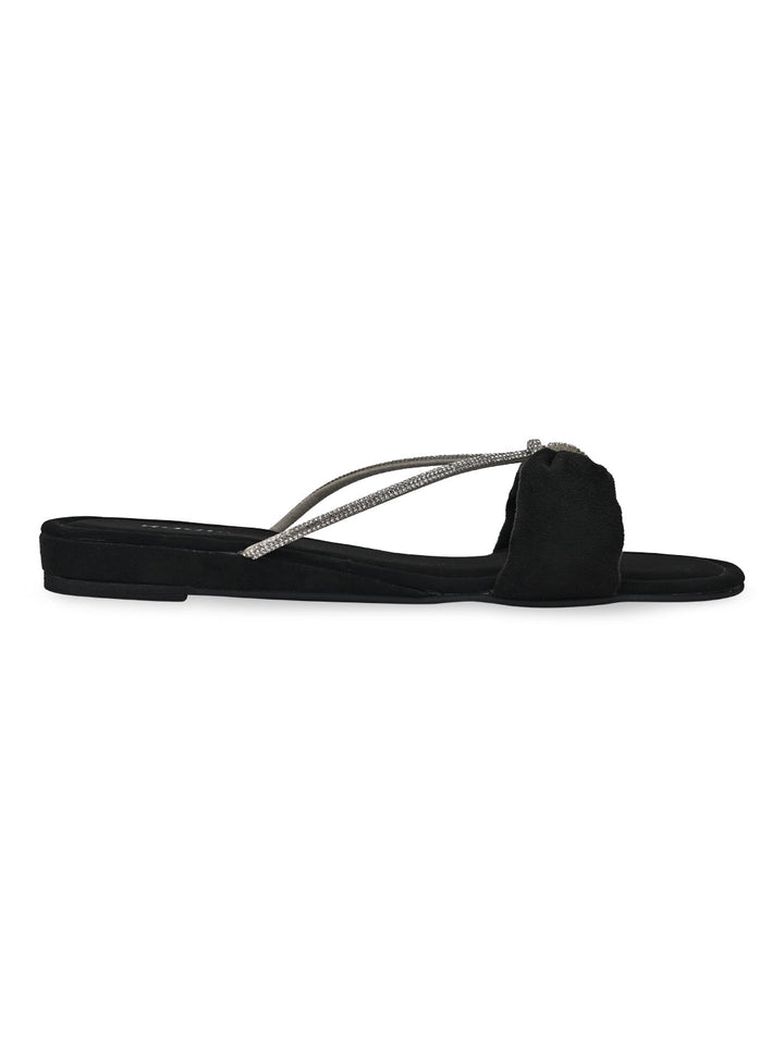 Rocia By Regal Black Women Diamante Strap Flats