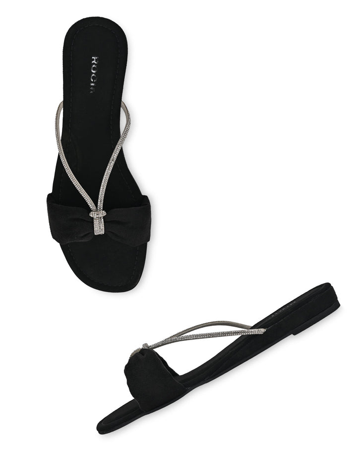 Rocia By Regal Black Women Diamante Strap Flats